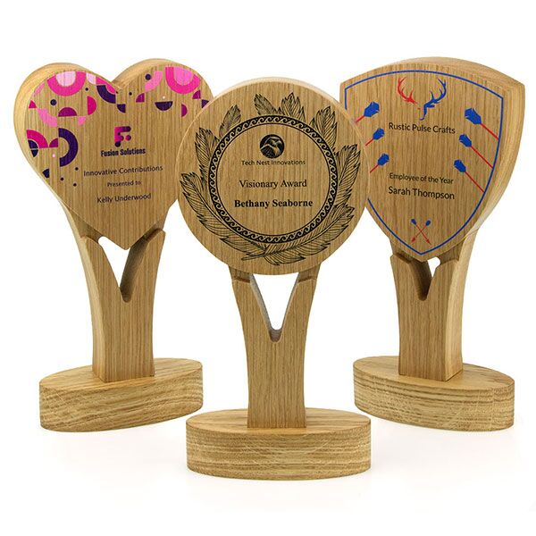 Solid Oak Trophy Award - Full Colour