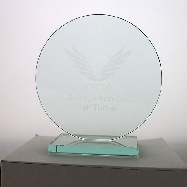 15 x 10cm Jade Glass Circle Award - Engraved - Image 3
