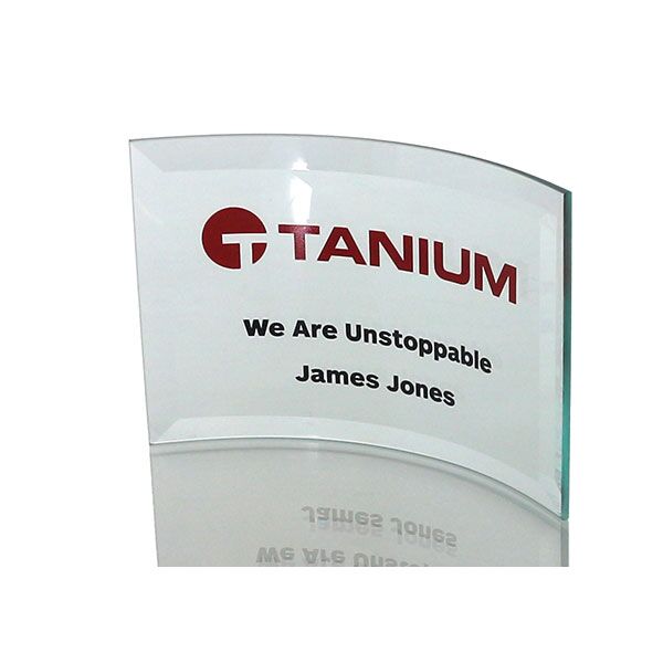 10 x 14.5cm Jade Glass Bevelled Crescent Award - Spot Colour