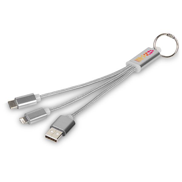 Metal 3 in 1 Charging Cable with Key Ring - 1 Colour
