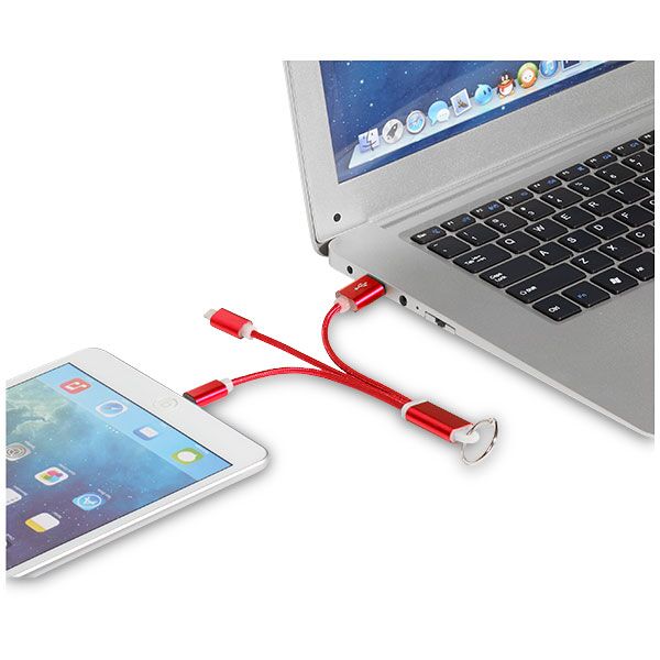 Metal 3 in 1 Charging Cable with Key Ring - 1 Colour - Image 3
