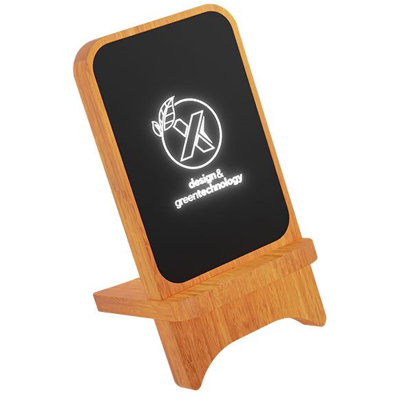 SCX Light-Up Wireless Wooden Phone Stand - Engraved