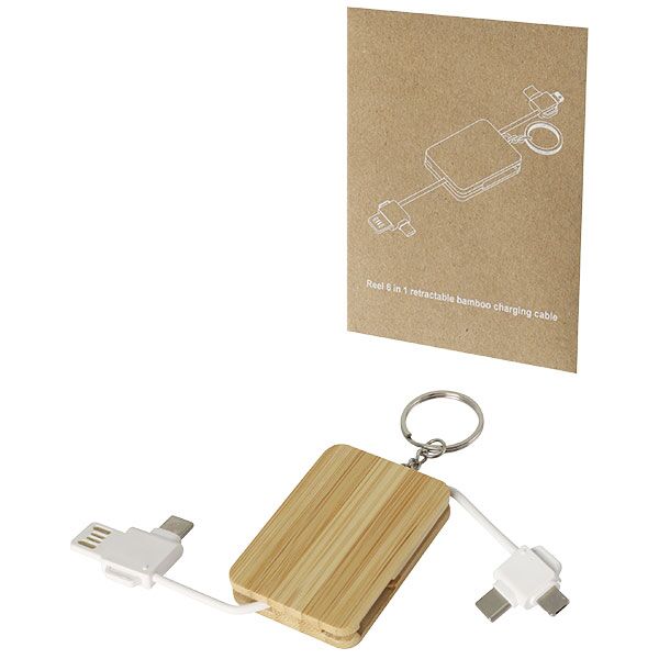 Reel 6 in 1 Bamboo Combination Key Ring Charging Cable - Image 3
