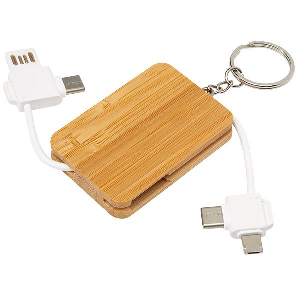Reel 6 in 1 Bamboo Combination Key Ring Charging Cable - Image 2