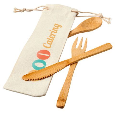 Bamboo Cutlery Set With Pouch – Full Colour